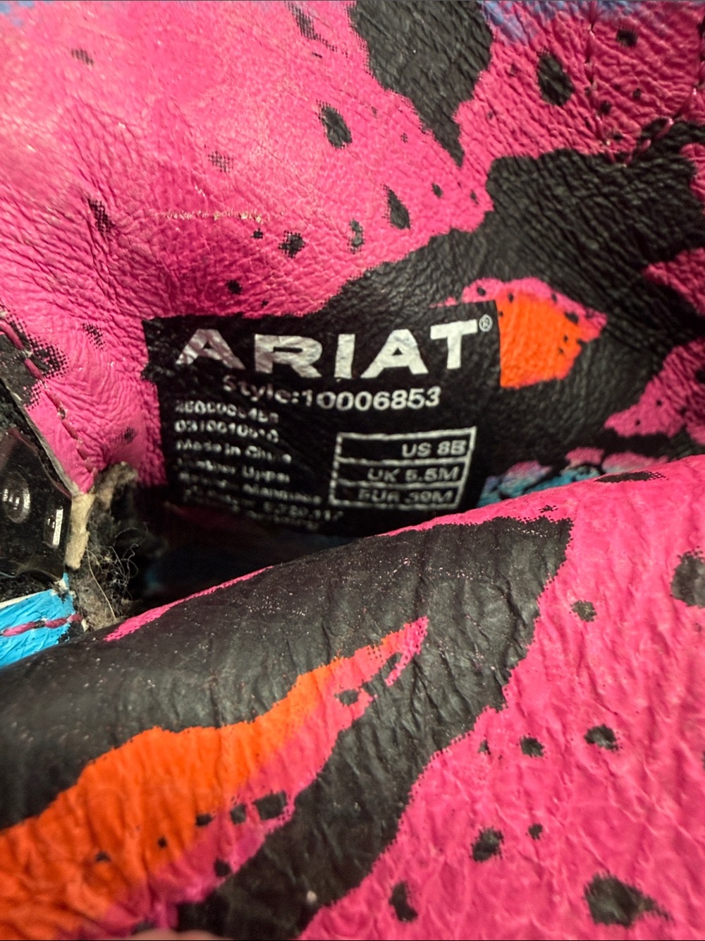 Ariat Boots Wm 8 Zipitbaby Black Western Ankle Boots Pink Blue Cowboy Square Toe - Picture 9 of 10